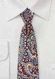 Cravată din bumbac cu model paisley în maro