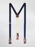 Set: Bretele, papion bărbătesc, batistă și nasturi la manșetă, albastru închis