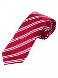 Cravata in dungi XXXL rosu alb sidefat