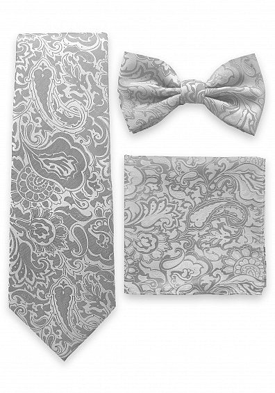 Set Cravata Batista Papion Paisley Agrintiu Gri