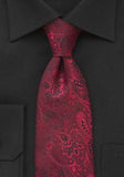Cravata cu motive florale brodate culoare rosu 160cm--Cravate Online