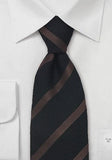 Cravata Mătase cu bandă maro roșie de lână pe fundal negru 148X8.5cm matase si lana