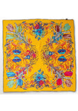 Eșarfă elegantă 90 x 90 cm, pentru femei, galbenă în design floral