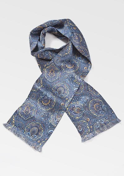 Eșarfă Paisley model galben mare, model paisley în galben auriu, 160 x 24 cm