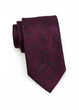 Cravată business elegantă cu model paisley, vișinie, roșu și negru