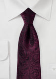Cravată business elegantă cu model paisley, vișinie, roșu și negru