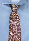 Cravata business din bumbac cu motiv paisley, maro ciocolata