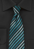 Cravată Clip design în dungi negru turcoaz