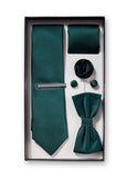 Cutie cadou verde brad cu cravata barbateasca, fundita, pachet de buzunar si accesorii