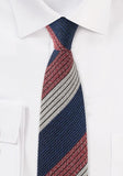 Cravata barbati, design in dungi extravangant, albastru noapte, rosu visiniu, alba ca zapada