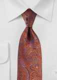 Cravată bărbătească largi paisley portocaliu violet