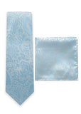 Set cravată și batistă model paisley albastru deschis