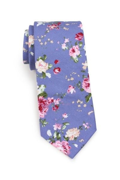 Cravata barbati bumbac trandafir design albastru mat