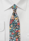 Cravata cu motiv floral bumbac bleumarin