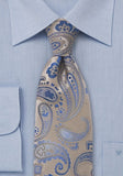 Cravată model paisley crem albastru deschis