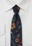 Cravata din bumbac cu decor cu vroaie in albastru inchis