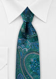 Cravată cu motiv paisley (verde-albastru)