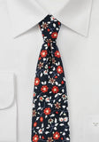 Cravata florala din bumbac cu model de crice bleumarin