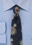 Cravată paisley din bumbac bleumarin