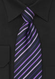 Cravate matase dungi vesele negru si mov subtiri, 8.5 cm