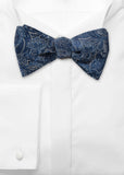 Papion cu nod individual - model paisley albastru închis