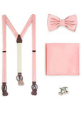 Set: bretele, papion pentru barbati, batista si butoni roz