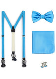 Set: Bretele, papion, batista si butoni cyan Set bretele cu accesorii asortate