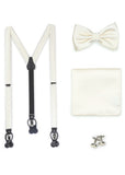 Set: Bretele, papion bărbătesc, batistă decorativă și butoni crem