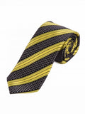 Cravată business cu șapte fire rasucite design în dungi, antracit, galben auriu