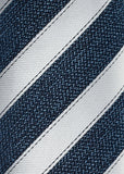 Cravată cu dungi în albastru denim și argintiu