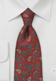 Cravata business XXL cu paisley in rosu visiniu, lunga