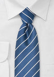 Cravata copii albastru regal cu dungi albe - Cravatepedia