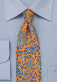 Cravata de matasa in mandarina si albastru