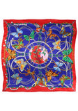 Esarfa pentru femei fluturi rosu albastru inchis, 90 x 90 cm