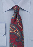 Cravată rosie, din Lână, cu motiv paisley în roșu - Cravatepedia