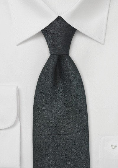 Cravata neagra modele paisley, matase, 7cm