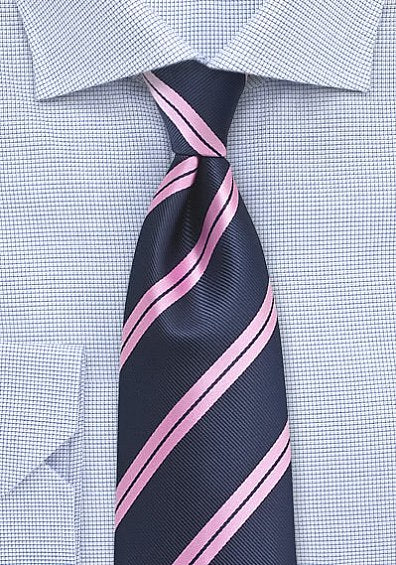 Cravata matase barbati dungi roz, 8cm