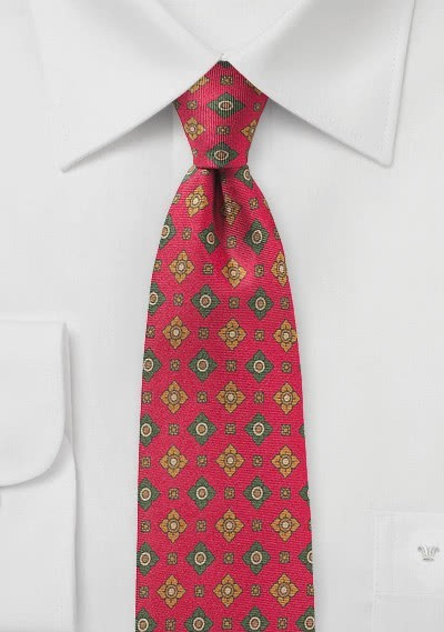 Cravata florala rosie si maslinie