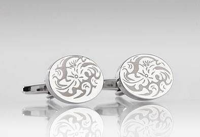 Butoni de camasa argintiu model floral--Cravate Online