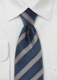 Cravata albastra inchis din matase cu dungi in stil italienesc