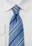 Cravata albastra mediu, alb--Cravate Online