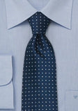 Cravata albastra midnight de matase cu puncte albe--Cravate Online