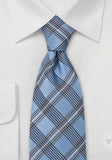 Cravata albastra Prince of Wales in dungi maro cupru marime lunga--Cravate Online
