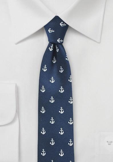 Cravata albastru inchis slim cu Ancore-Slim-Cravate Online