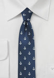 Cravata albastru inchis slim cu Ancore-Slim-Cravate Online