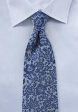 Cravata albastru mat cu flori 148X8.5 cm--Cravate Online