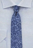 Cravata albastru mat cu flori 148X8.5 cm--Cravate Online