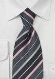 Cravata antracit cu dungi roz