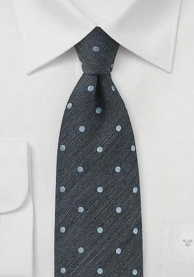 Cravata antracit cu puncte albastru deschis argintiu--Cravate Online