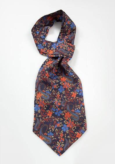 Cravata Ascot albastru inchis cu flori--Cravate Online